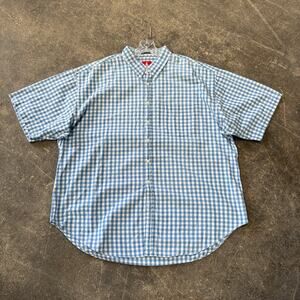 Vintage Norsport Gingham Shirt Mens 2XL XXL Blue Check Short Sleeve Button Up